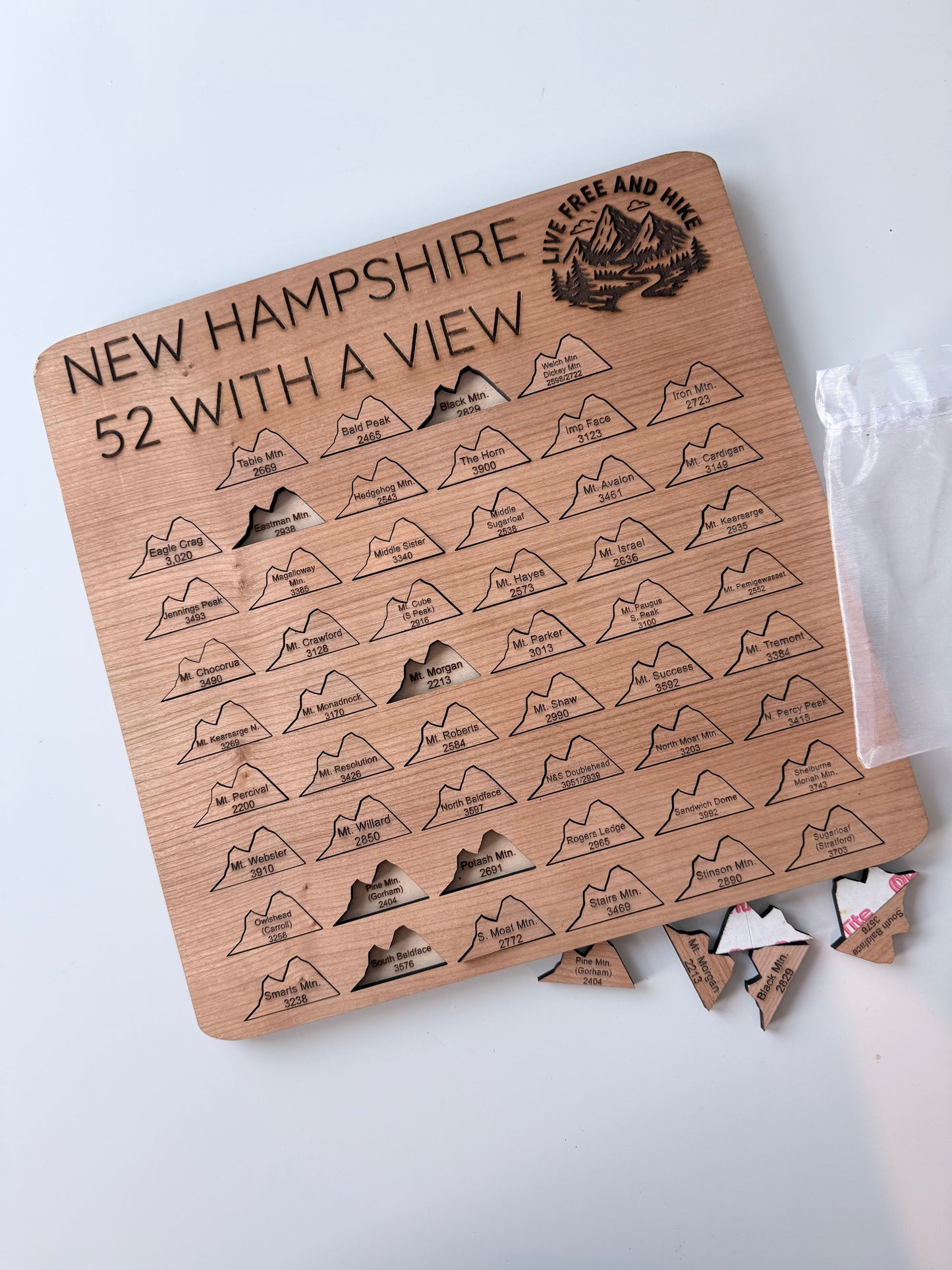 52 With a View Hiking Tracker – Interactive NH Mountain Checklist | Wooden 12x12 Hiker Gift | Add-A-Peak Adventure Board | Live Free and Hike