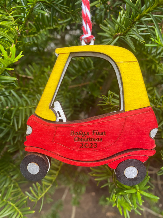 Babys First Christmas cozy coupe Ornament