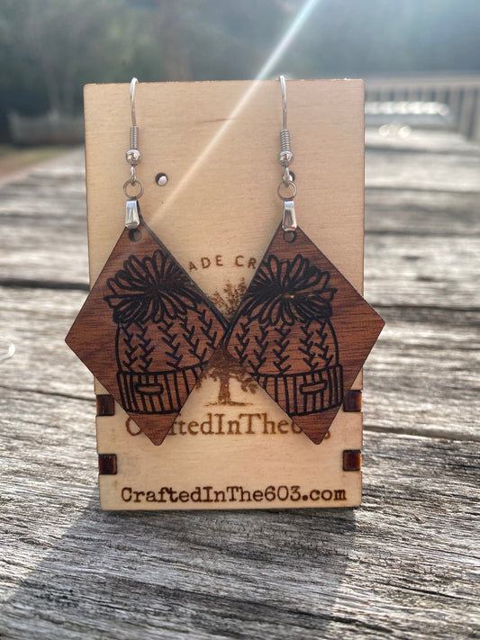 Winter Hat Laser Engraved Earrings